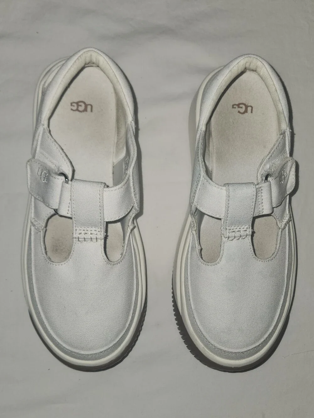 UGG Women's White Canvas T-Strap Sneakers Size 7
